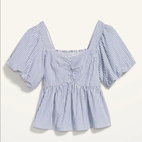 Pin Stripe Puff Sleeve Top - xs - Picture 3 of 4